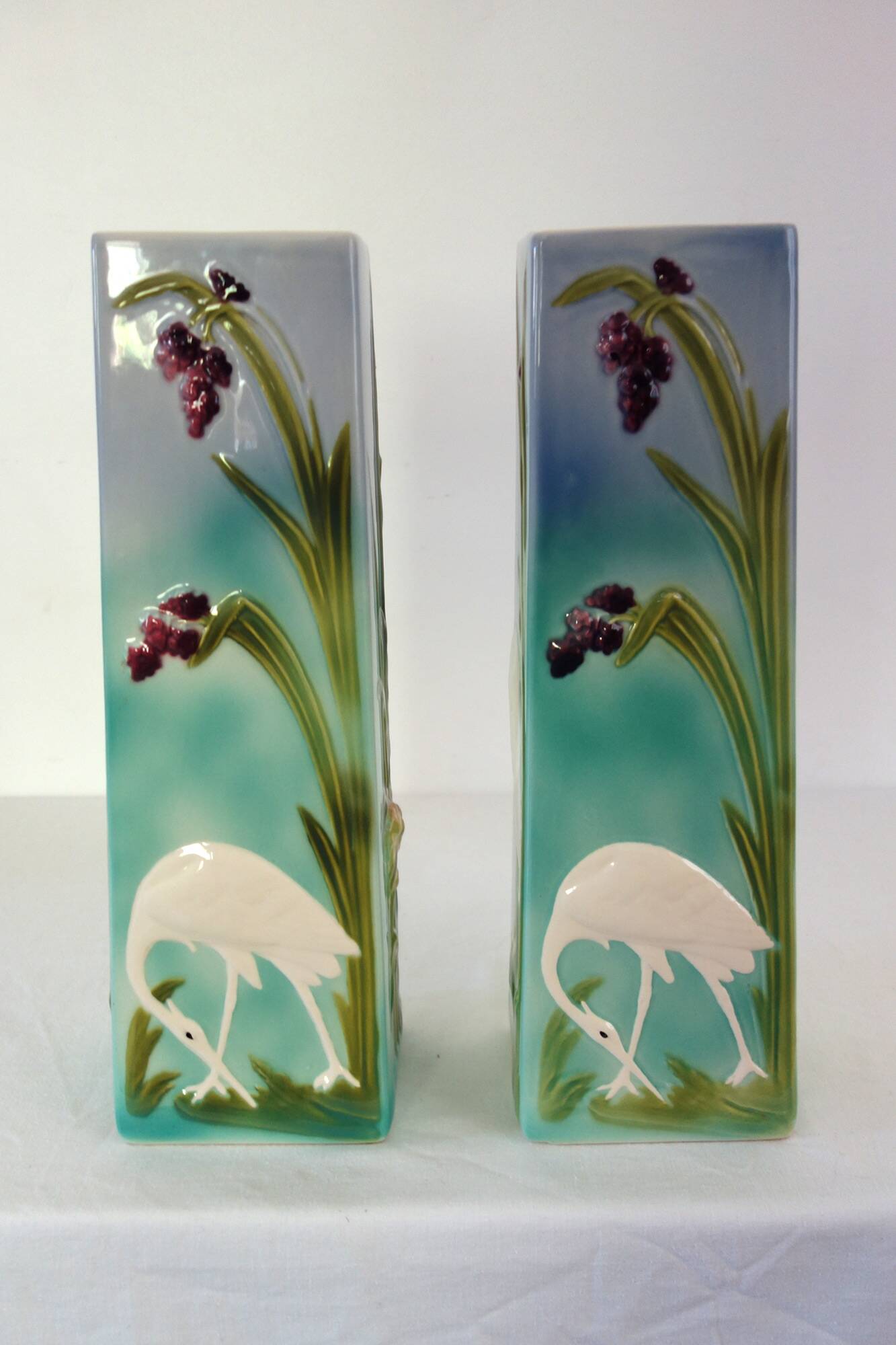Pair of Saint Clement barbotine vases H 39cm circa 1900