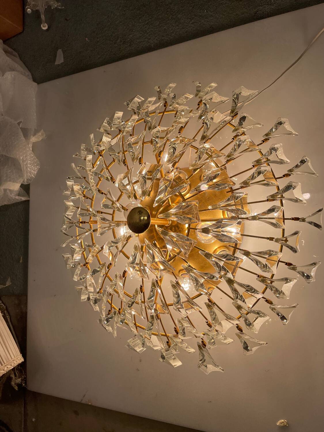 Large Brass Crystal Flushmount by Stilkronen Italy 1970’s