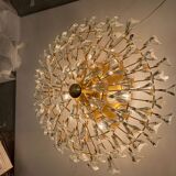 Grand plafonnier en laiton et cristal par Stilkronen Italie années 1970