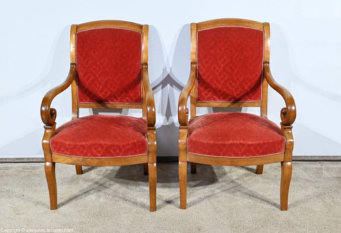 Pair of Cherry Wood Armchairs, Louis Philippe Period – 1st Part 19th