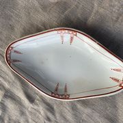 Serving dish in white porcelain art deco mill wolves orchies