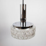 French mid-century glass & chrome pendant ceiling light, c.1960s