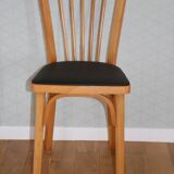 4 BAUMANN N°12 chairs in black skai and light beech