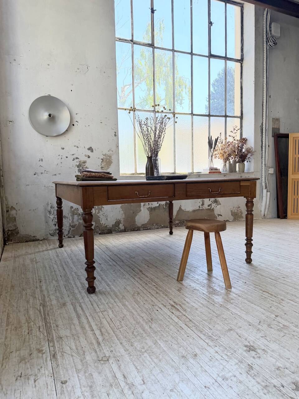 Grande table de ferme XL chêne « carrée » conférence 1950
