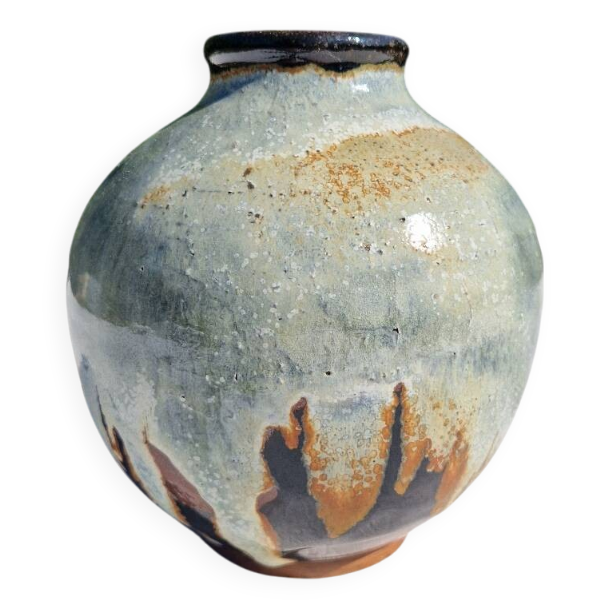 Glazed stoneware ball vase