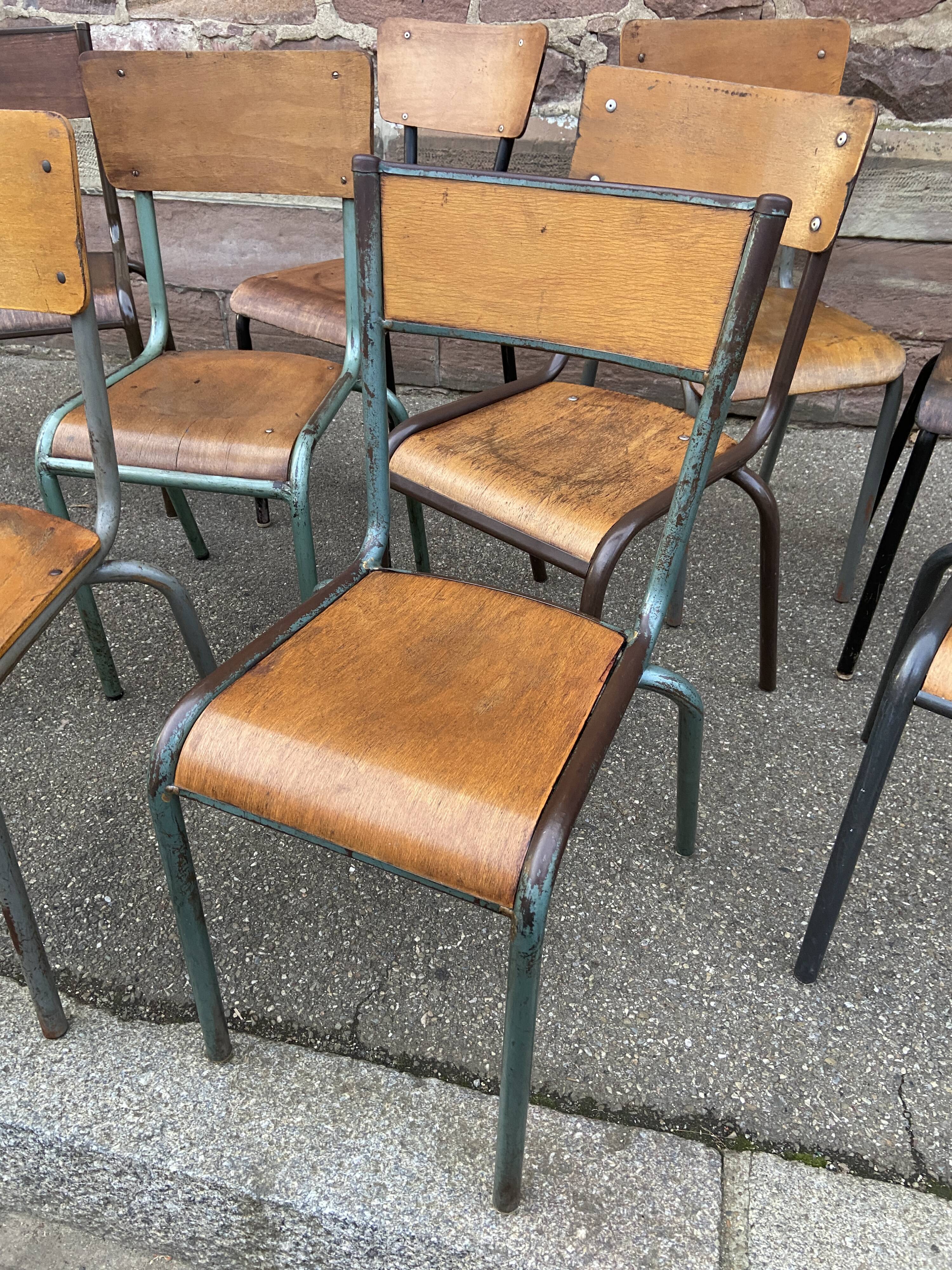 Set of 10 vintage mismatched industrial chairs mullca
