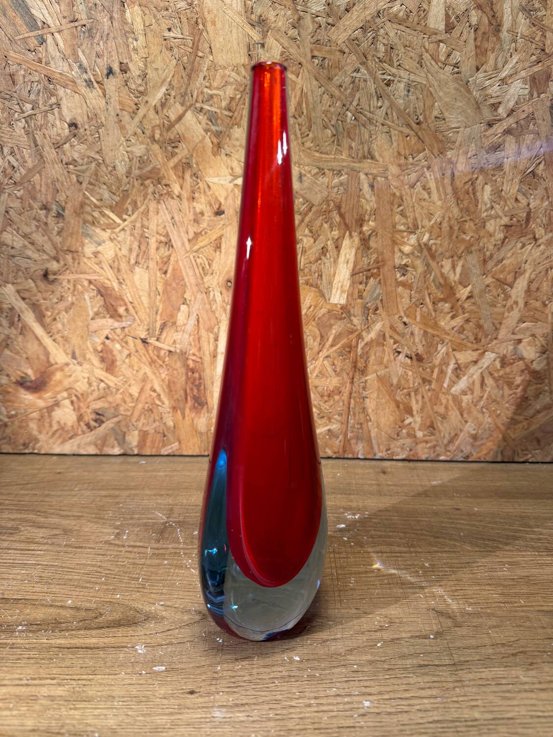 Drop vase glass sommerso red blue Murano style Flavio Poli 29 cm