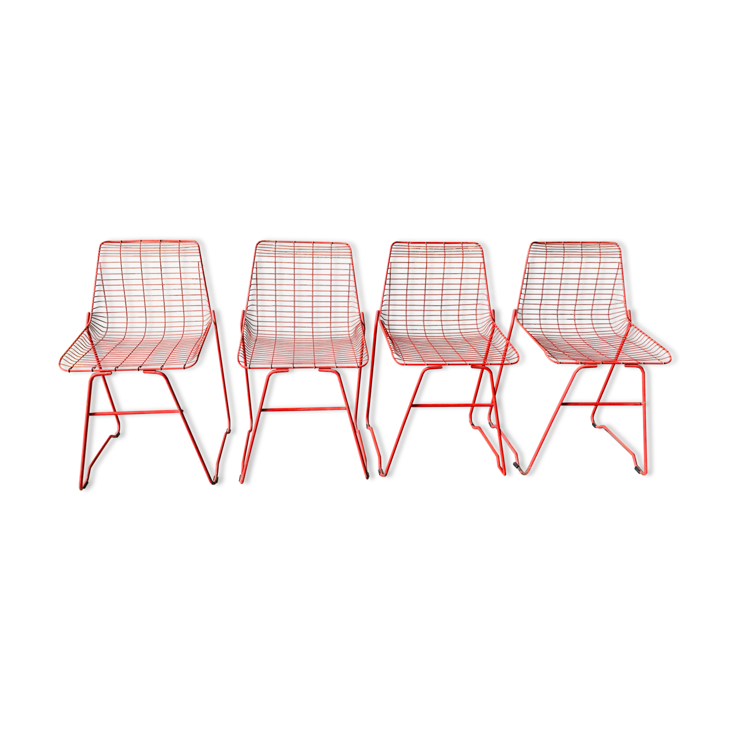 4 red design chairs