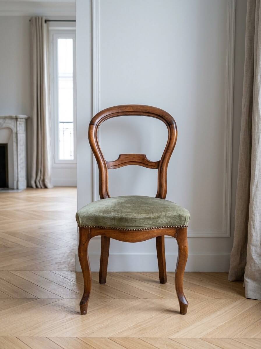 Set of 4 antique Louis-Philippe style wooden chairs.