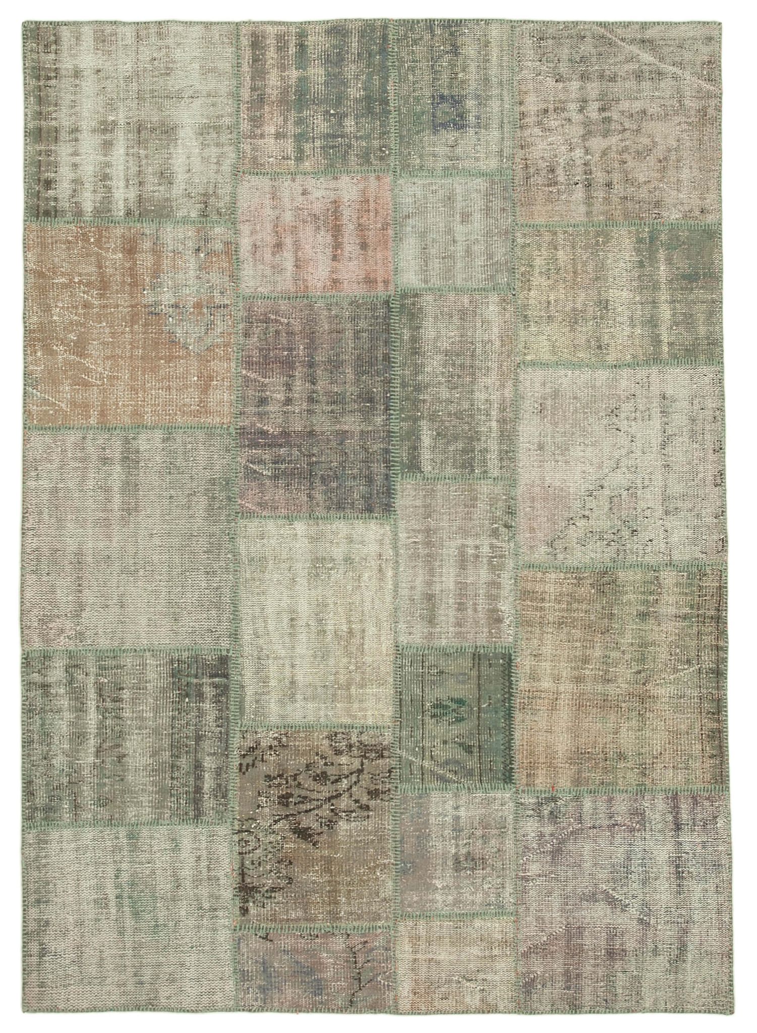 Handmade anatolian overdyed 175 cm x 242 cm grey patchwork carpet