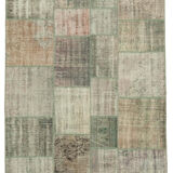 Handmade anatolian overdyed 175 cm x 242 cm grey patchwork carpet