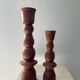 Duo of vintage candlesticks in turned wood