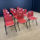 Set of 12 Galvanitas S30 raspberry red and grey steel chairs from the 70s