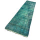 Distressed Turkish Narrow Runner 304 x 76 cm Wool Vintage rug, Overdyed Turquoise