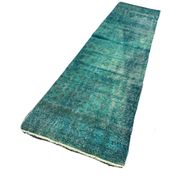 Distressed Turkish Narrow Runner 304 x 76 cm Wool Vintage rug, Overdyed Turquoise