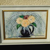 Tableau ancien huile sur toile signe g. gheorgiu vase de fleurs pivoine tbe