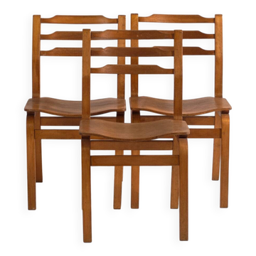 Vintage beech and moulded plywood chairs – Central Europe, circa 1960 – Set of 3 pieces
