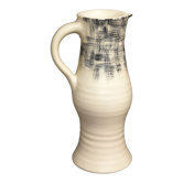 Vintage off-white ceramic carafe pitcher with black abstract decoration