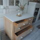 Vintage raw pitchpin chest of drawers, pearl grey patinated drawer tray buttons