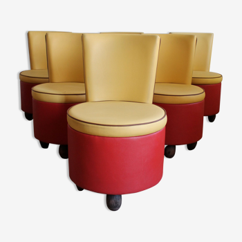 Vintage bar chairs in yellow and red skai