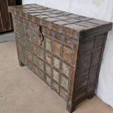 Old chest - dowry console from Bikaner in teak and wrought iron