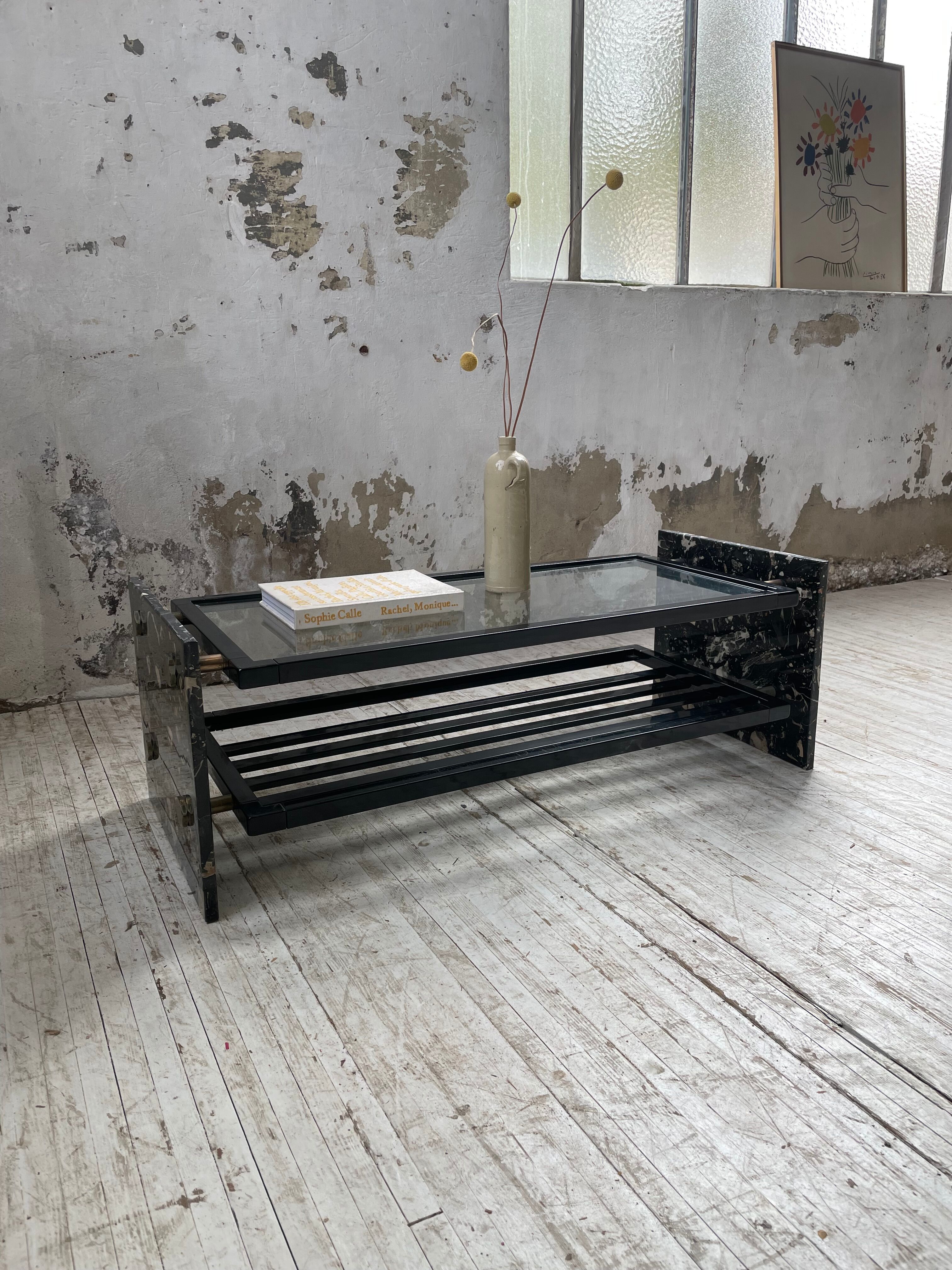 Coffee table year 80 Italian marble and glass