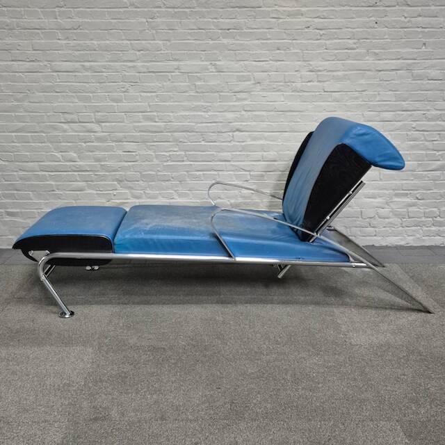 Blue leather lounge chair futuro 3 by massimo iosa ghini for moroso - italy 1980's