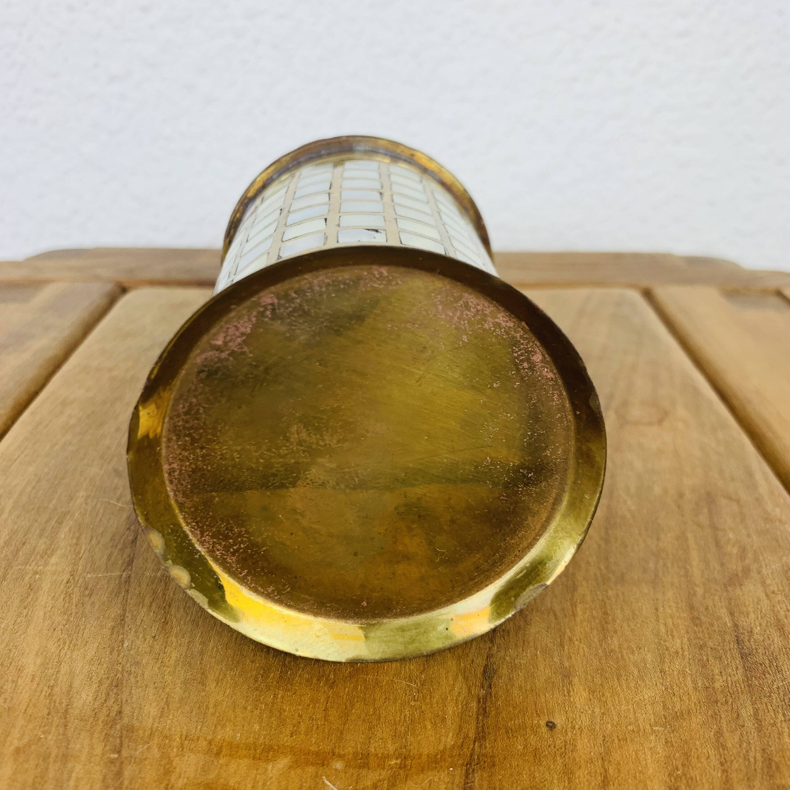 Vintage mother-of-pearl and golden brass box