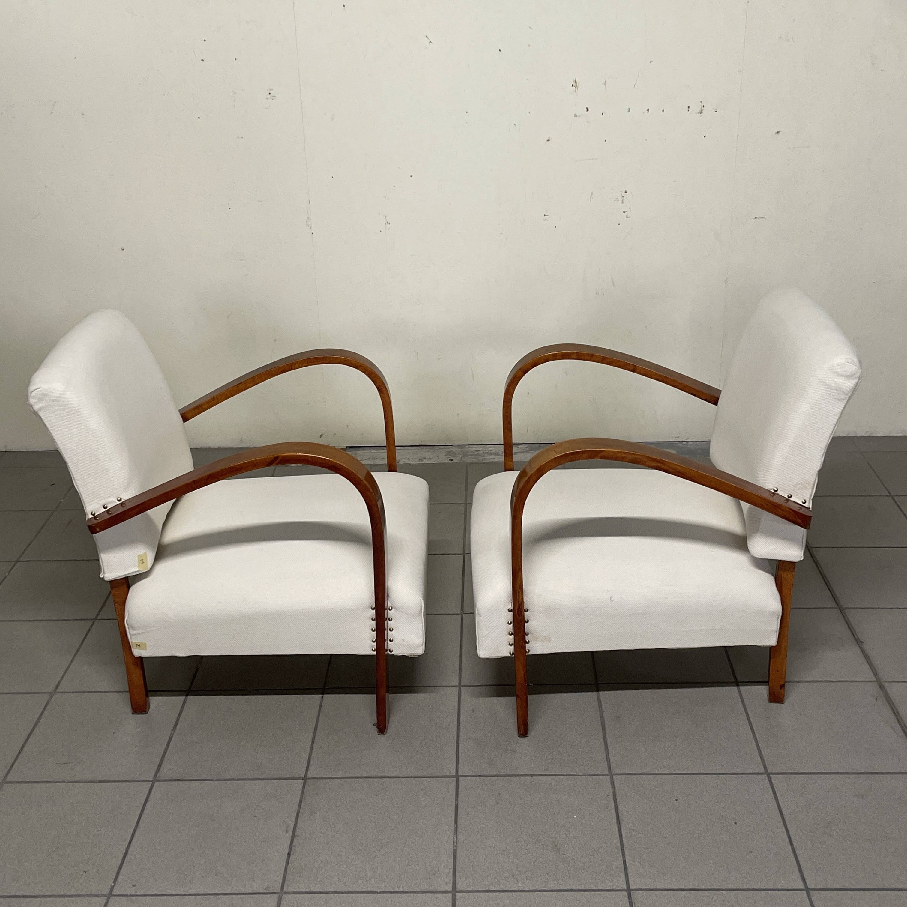 Pair of Art Deco Armchairs in Curved Wood, Italian Manufacture, 1930s - 1940s