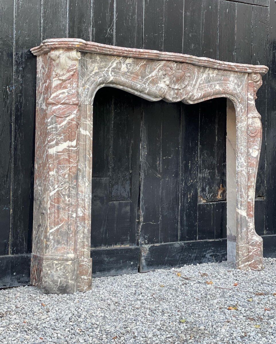 Louis XV style fireplace in grey marble from the Ardennes circa 1880