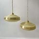 Pair of suspensions in yellow Clichy glass and golden border 40s-50s