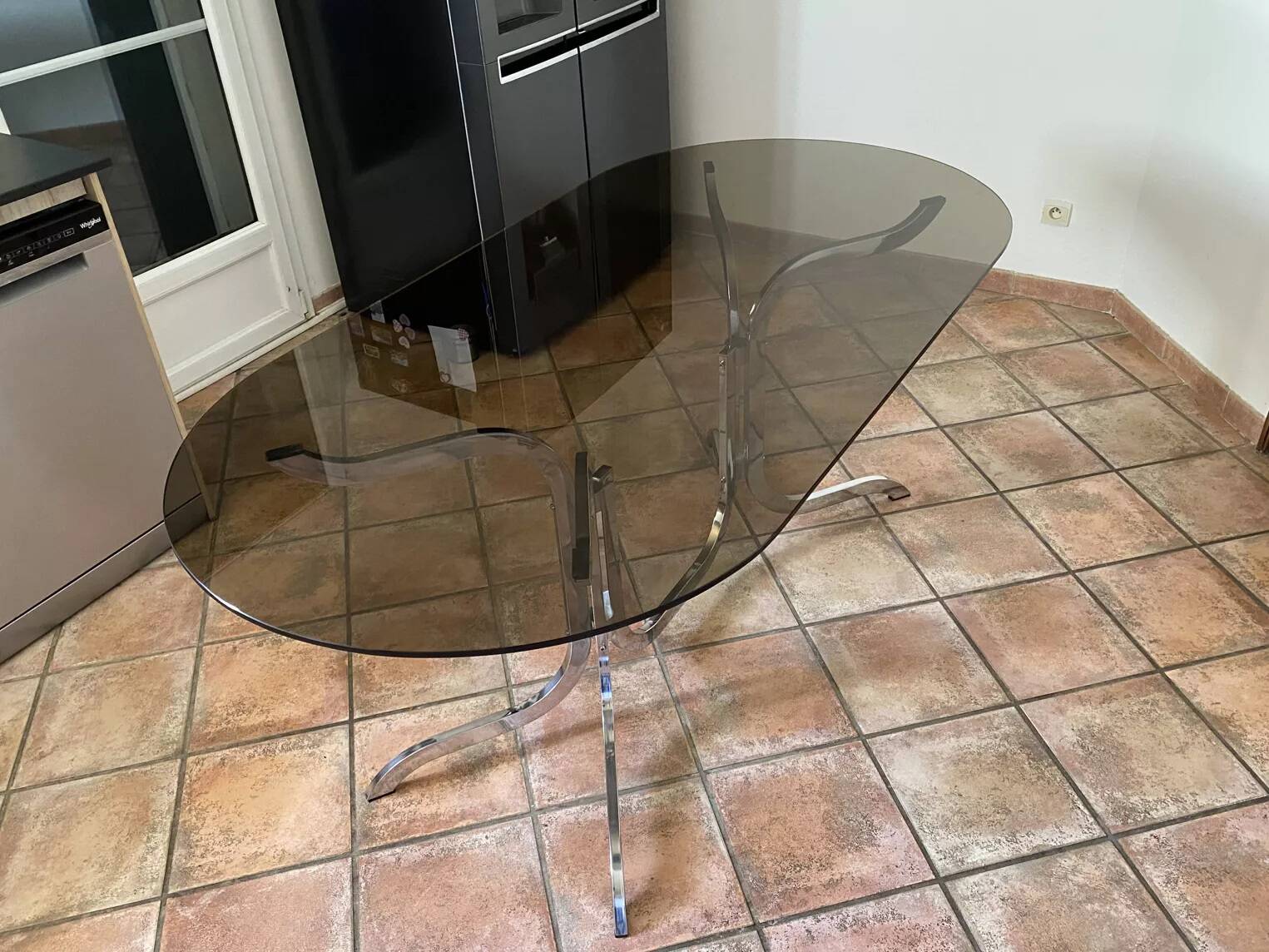 Roche Bobois table. 1970. Chrome-plated steel. 195x95.