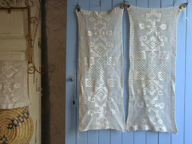 2 rideaux en dentelles crochet de couleur creme, fait main, vintage |  Selency