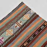 6x8 Ethnic Striped Green & Orange Kilim Rug, 176x230Cm