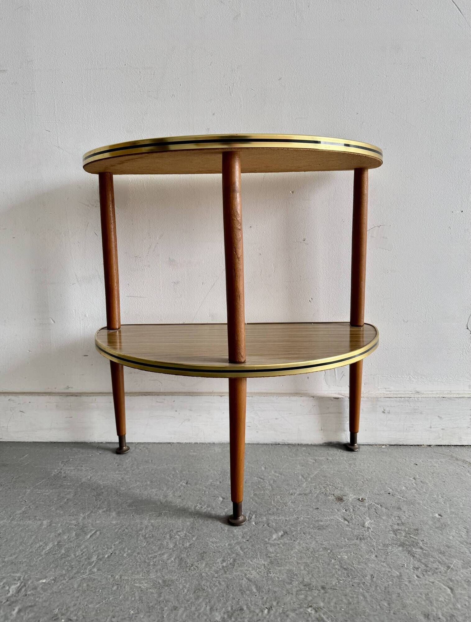 Table d'appoint demi-lune à deux niveaux vintage