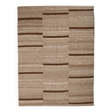 Dark Brown Striped Ethnic Kilim Rug, 224x297Cm