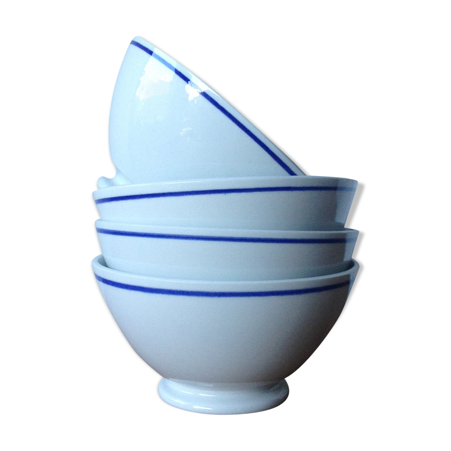 4 former bowls Sarreguemine - blue border