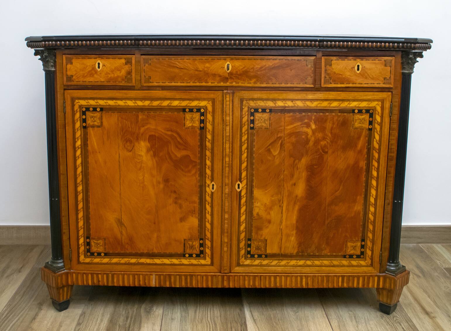 Napoleon III French Sideboard Inlaid with Geometric Floral Motifs, 1850
