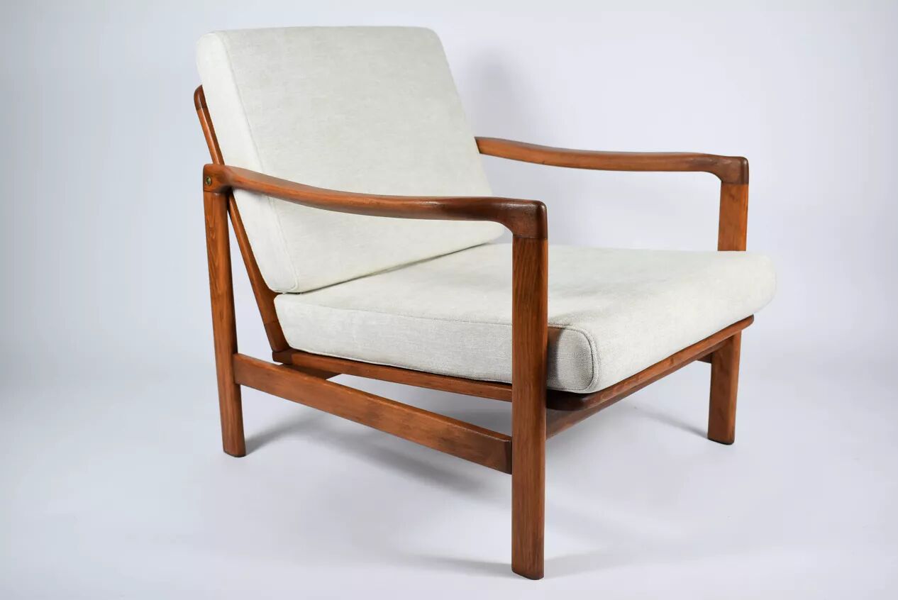 Fauteuil scandinave original Baczyk, années 1960, rénovation, teck.