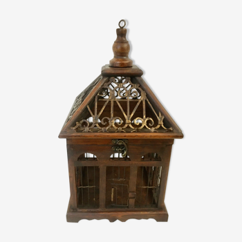 Bird cage made of exotic wood and copper iron