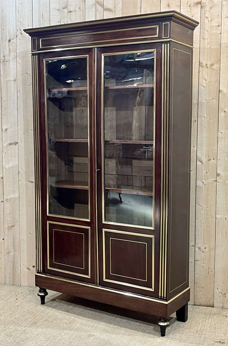 Napoleon III library in mahogany and brass nets (XIXth)