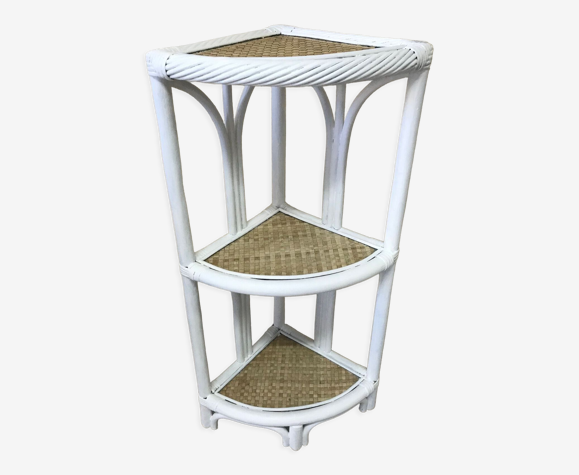 Etagère d'angle rotin et osier blanc et naturel