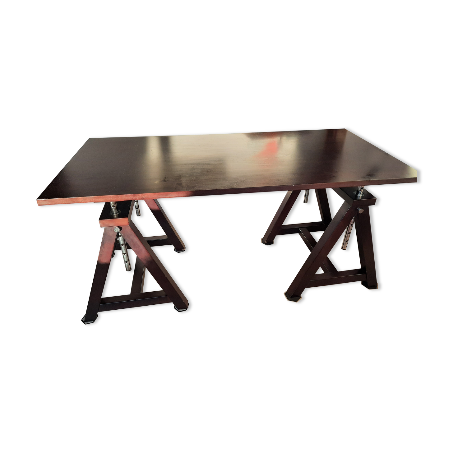 Beautiful solid wood desk, adjustable height, on trestles