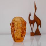 Vase en cristal fait main moderne du milieu du siècle en orange vif, Börne Augustsson