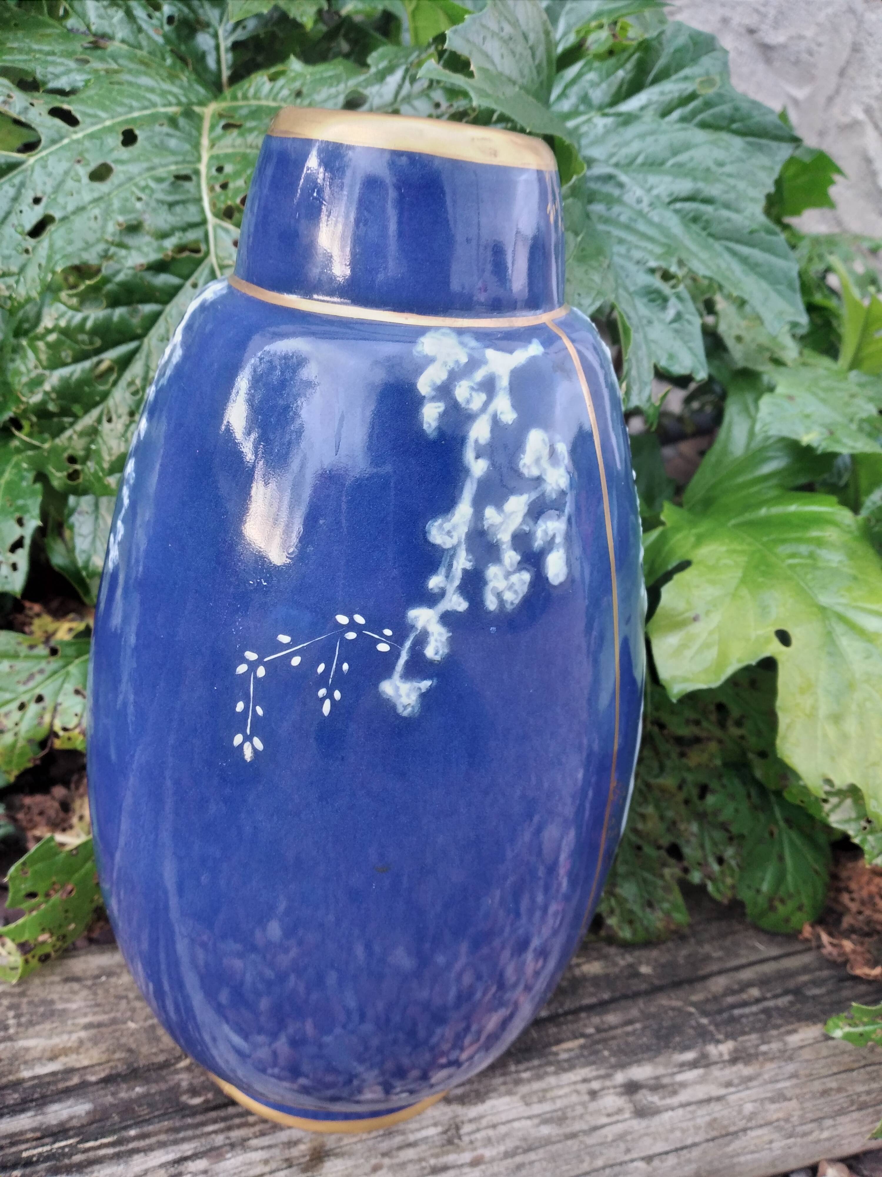 Blue Limoges porcelain vase