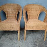 Pair of vintage rattan armchairs