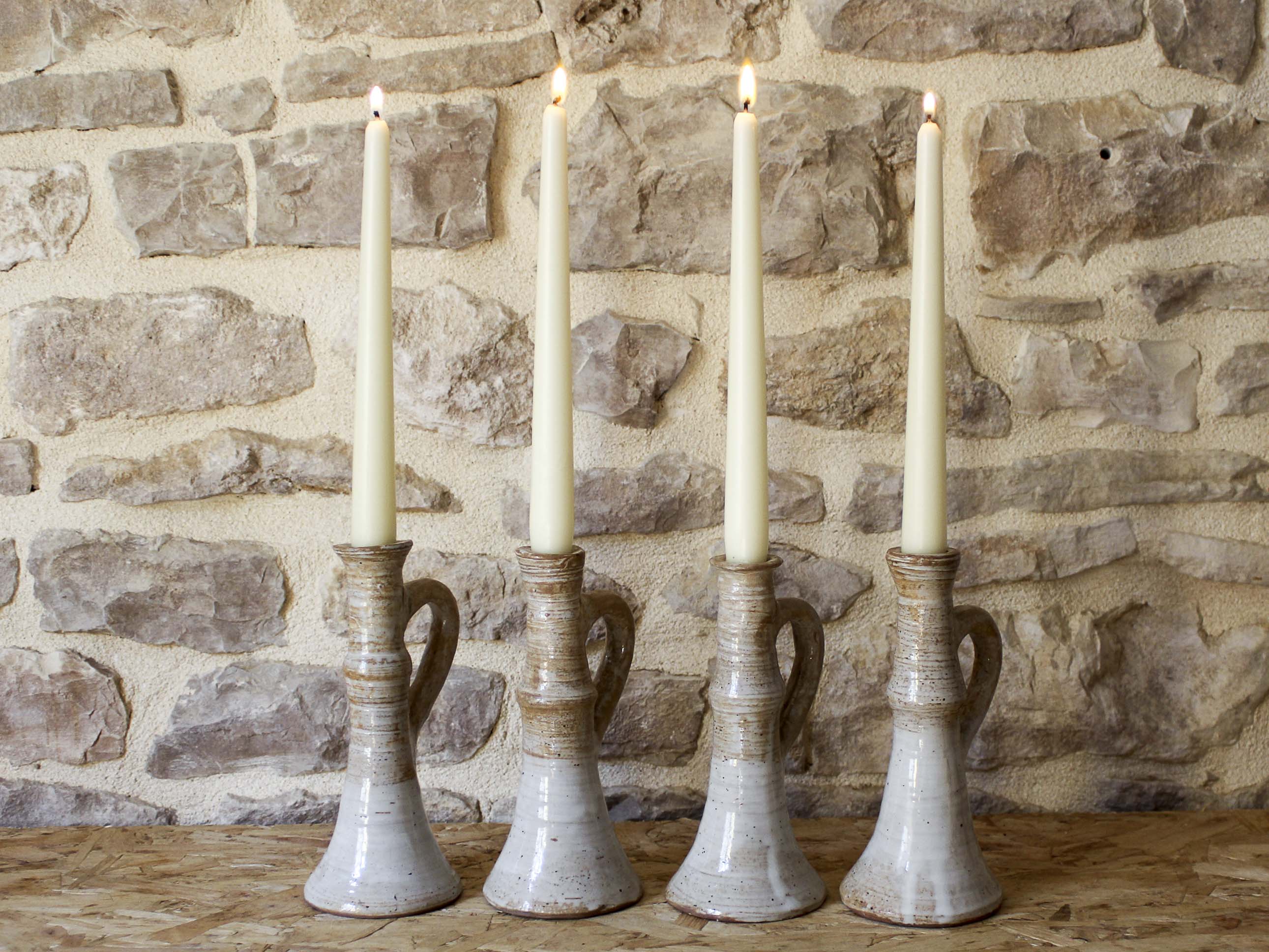 Set of 4 stoneware candle holders Pierre Lion - Puisaye