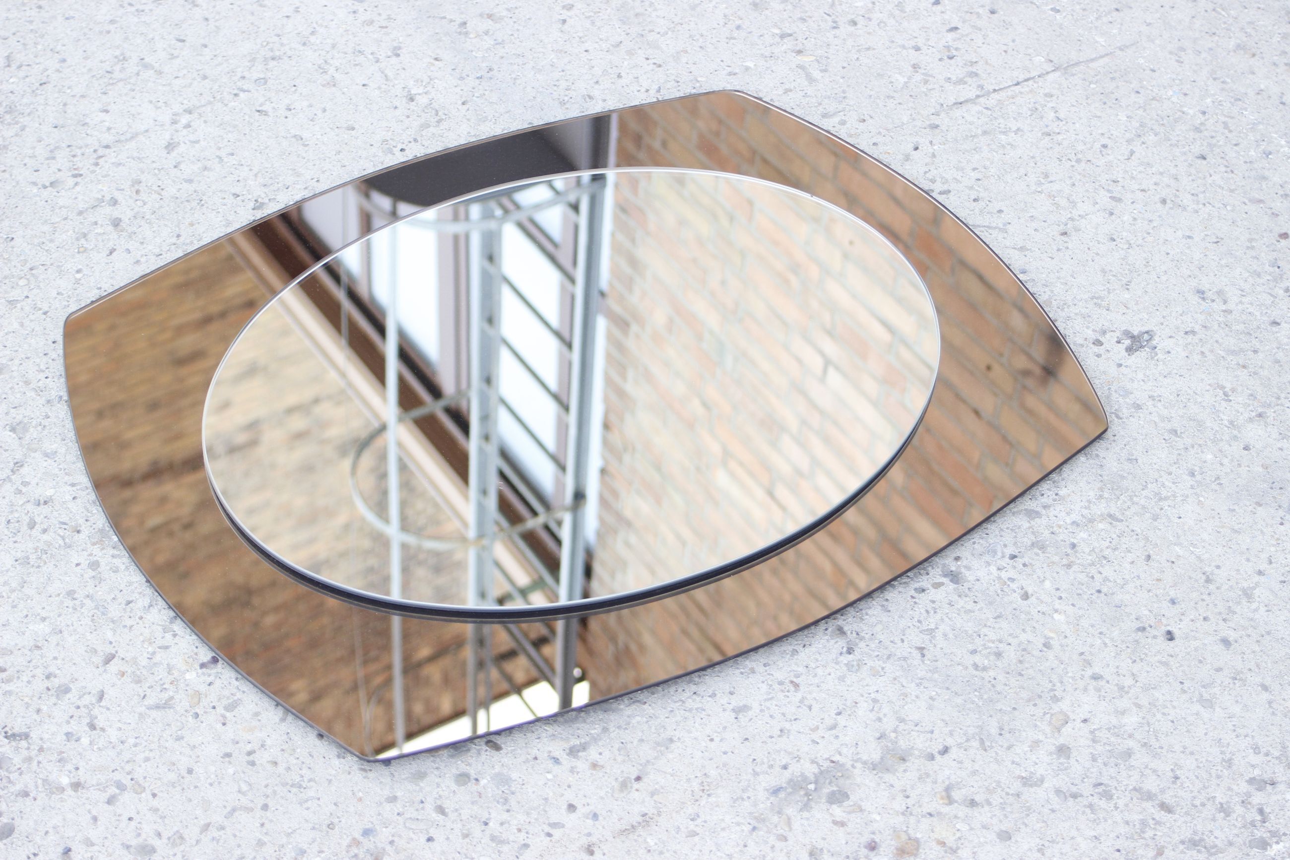 Vintage mirror bi-toned smoky contour Italy 1970s 58x73cm