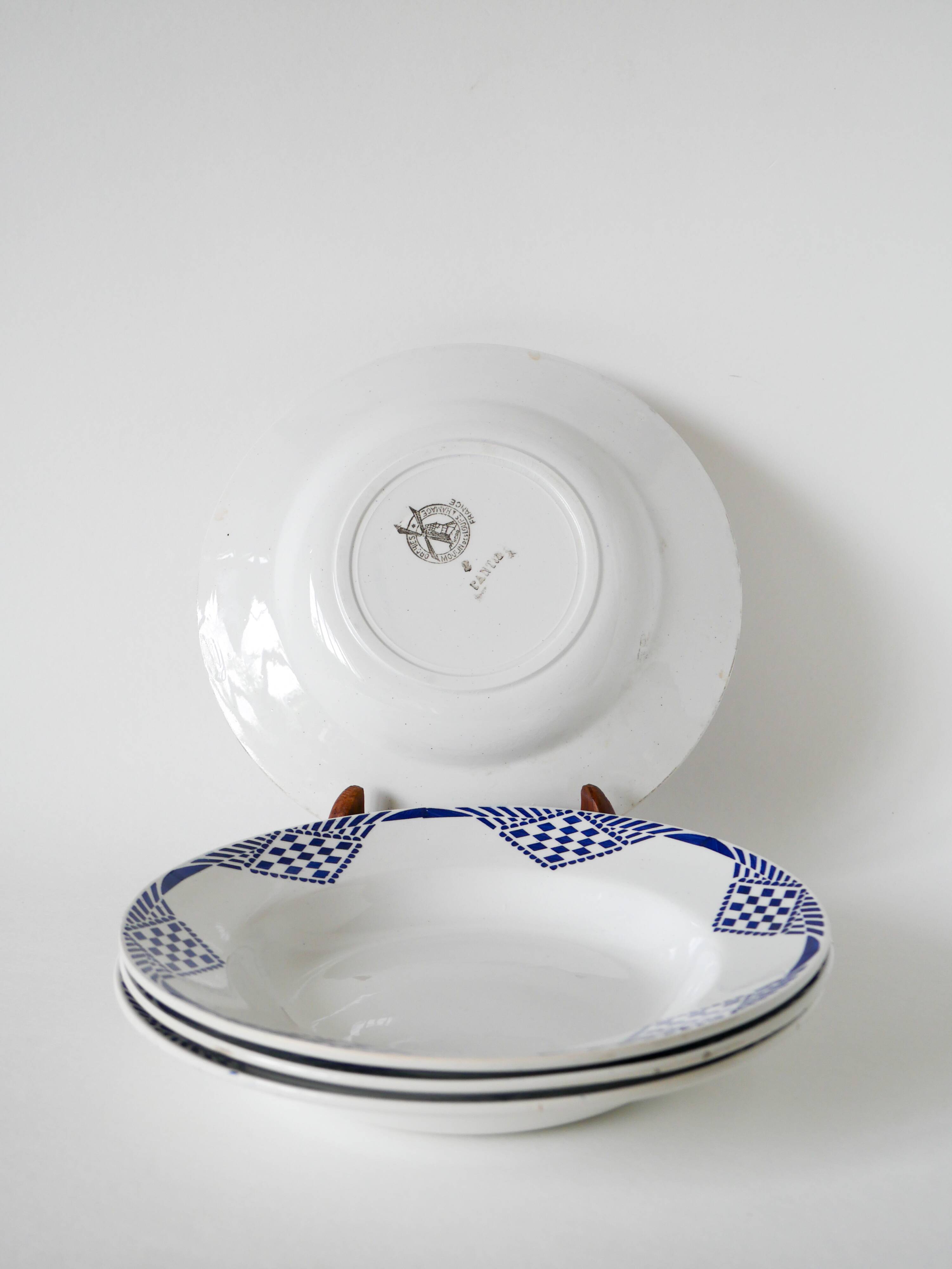 Set of 4 Moulin des Loups soup plates, Pantin model, 1950