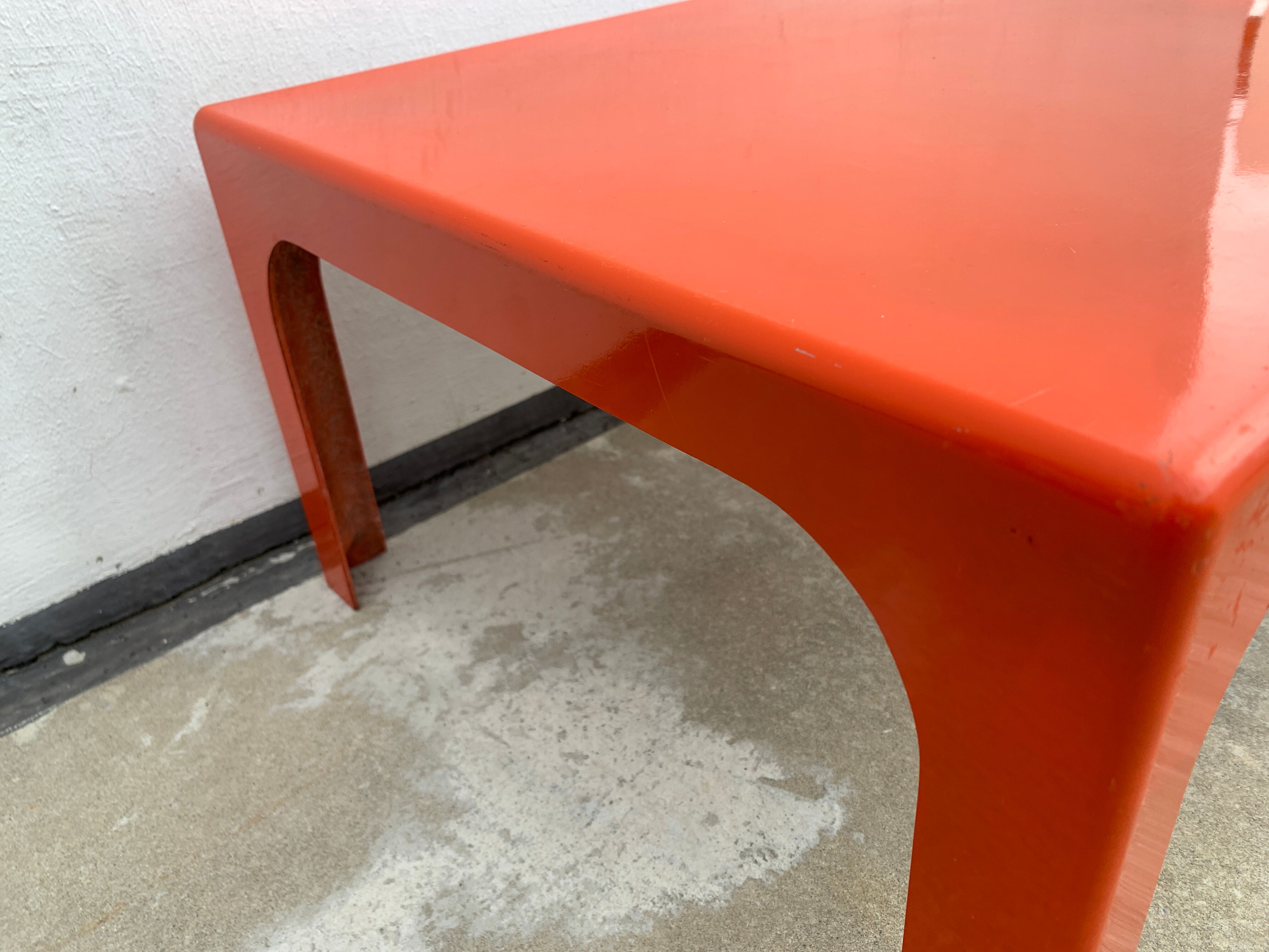 Square orange fiberglass coffee table